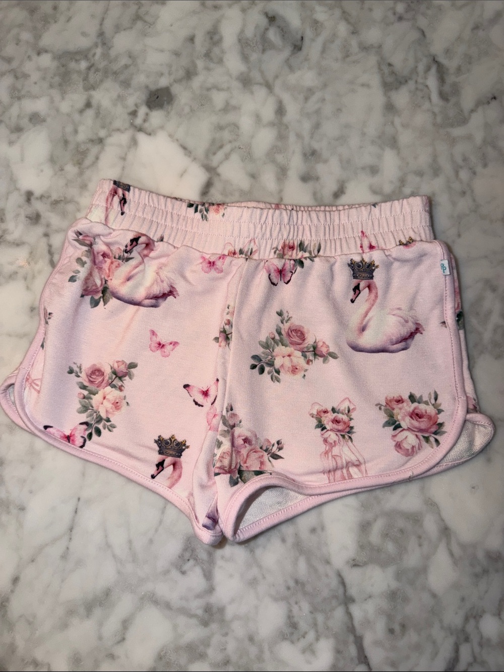 Posh Peanut Pink Swan & Rose Print Shorts 3/4T
